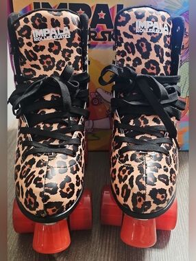 NIB Womens Impala Sidewalk Roller Skates Leopard/Black/Red Size 10